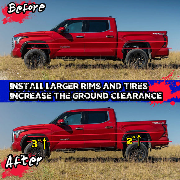 Before and after installation of KSP front and rear lift kits