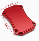 Precision-machined red anodized EGR block-off plate for the Duramax 6.6L LML, showcasing its exact dimensions of 5.04" by 3.43" to confirm the correct fitment and quality for the EGR delete installation.
