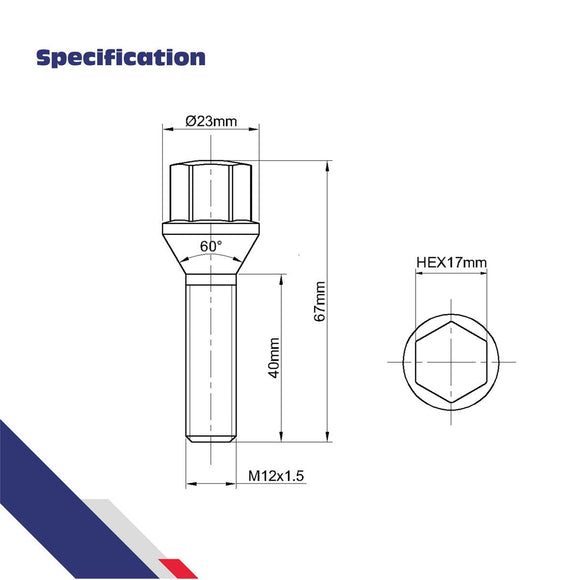 20pcs 40mm Shank Conical Seat M12x1.5 Aftermarket Lug Bolts For BMW Wheel Spacers xccscss.
