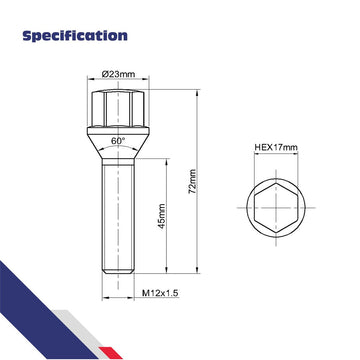20pcs 45mm Shank Conical Seat M12x1.5 Aftermarket Lug bolts For Wheel Spacers xccscss.