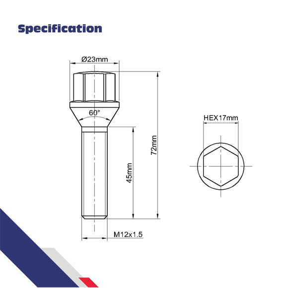 20pcs 45mm Shank Conical Seat M12x1.5 Aftermarket Lug bolts For Wheel Spacers xccscss.