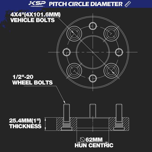 1" ATV Wheel Spacers 4x101.6 with 1/2" x 20 Studs For EZ GO EZGO Club Car