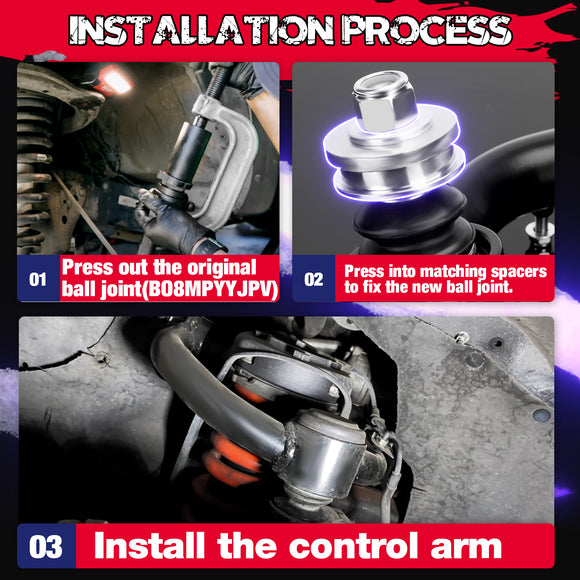 Schematic diagram of the installation process of the KSP Toyota Tacoma 4Runner 1996-2003 2-4 inch control arm