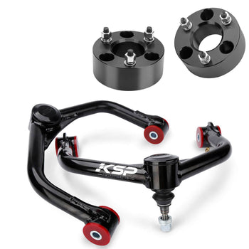 A set of black upper control arms for 2006-2024 Dodge Ram 1500 4WD with 3" front lift kits, including metal brackets and poly bushings.