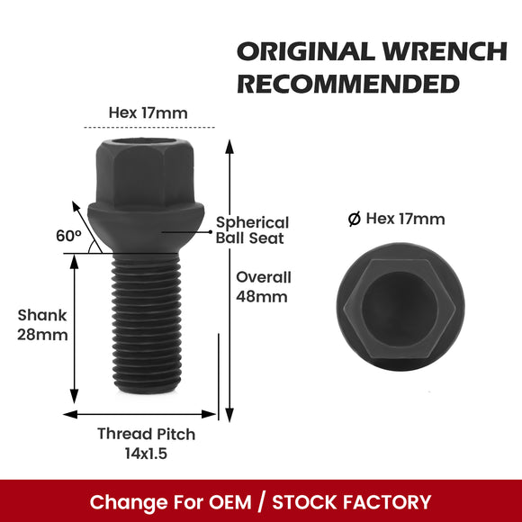 20pcs 14x1.5 Ball Seat 28MM Lug Bolts For AUDI MERCEDES