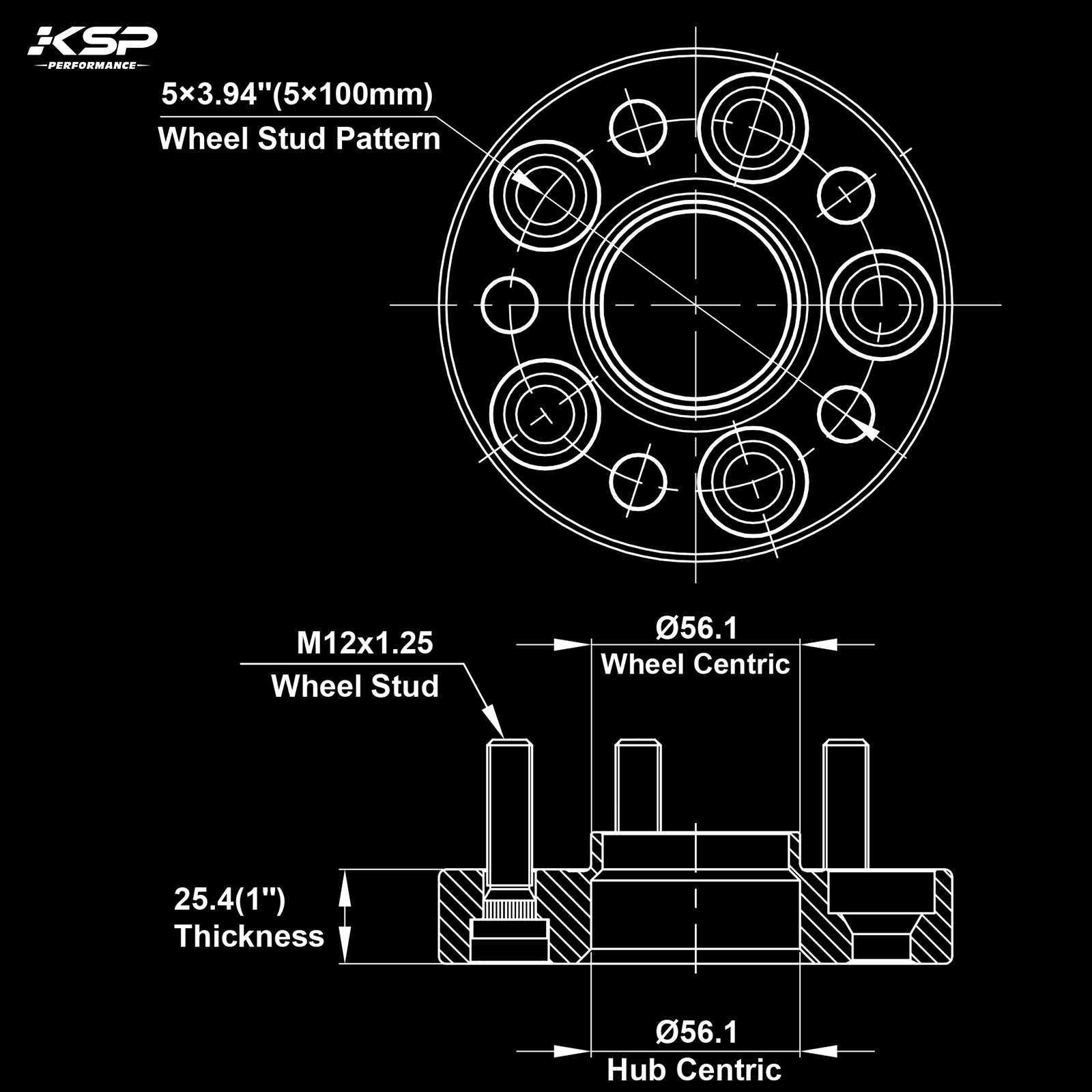 5x100 Hubcentric 1" Wheel Spacers for Subaru Impreza WRX BRZ-KSP Performance