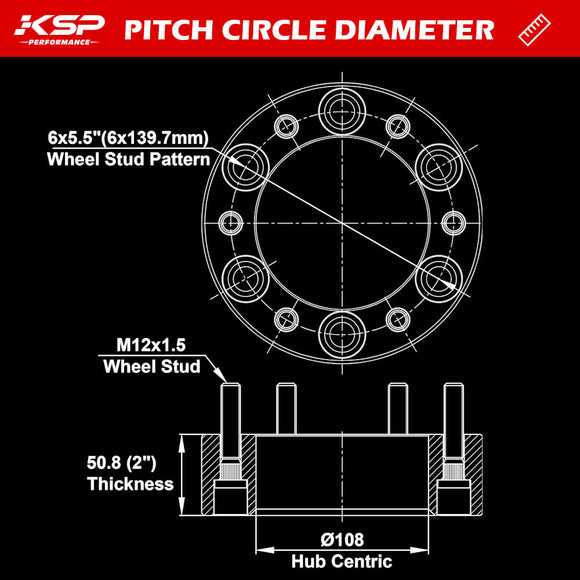 2 Inch Wheel Spacers 6x5.5" For Toyota Tacoma 4Runner Tundra Kia