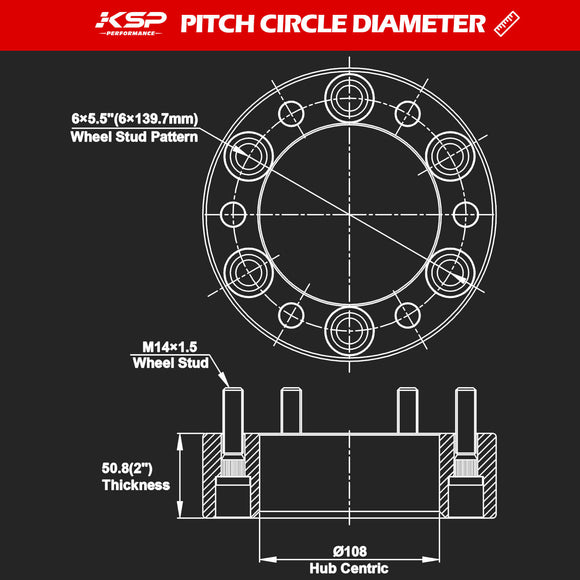 2 inches 6X139.7 Wheel Spacers For 1999-2021 Silverado Sierra 1500 Yukon 19-21 Ram 1500-ksp perfomrance