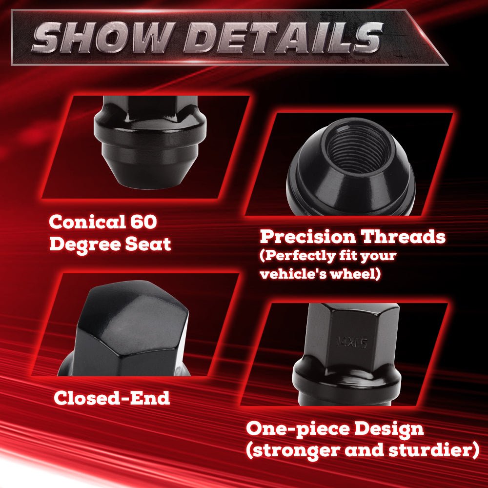 M14x1.5 Lug Nuts 20pcs Chrome / Black 7/8" OEM Closed End Cone Acorn Seat Lug Nuts For Ford JEEP Chevey