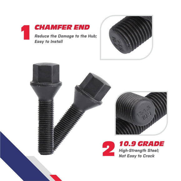 20pcs 45mm Shank Conical Seat M12x1.5 Aftermarket Lug bolts For Wheel Spacers xccscss.