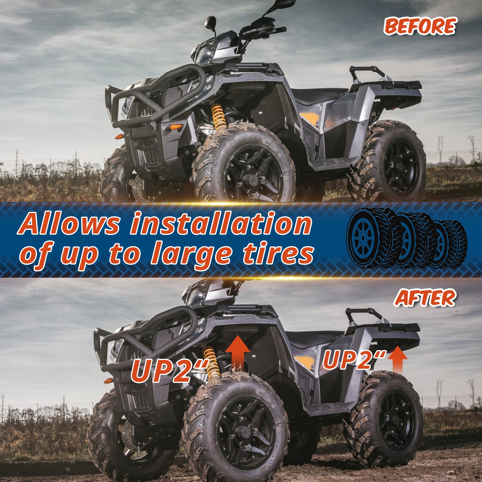For 1999-2021 Polaris Sportsman 2 inches front and rear ATV/UTV  Suspenison Kits Accessories xccscss.
