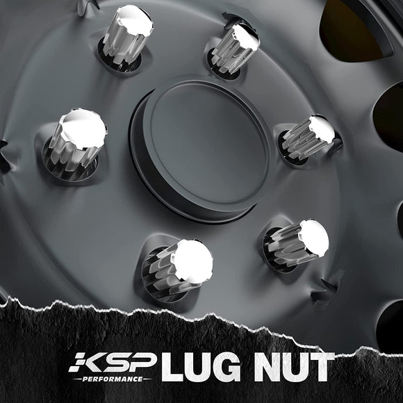 صواميل عجلات مقعد مخروطية من الكروم مقاس 9/16-18، 32 قطعة + مفتاح واحد، مناسبة لسيارات فورد دودج 