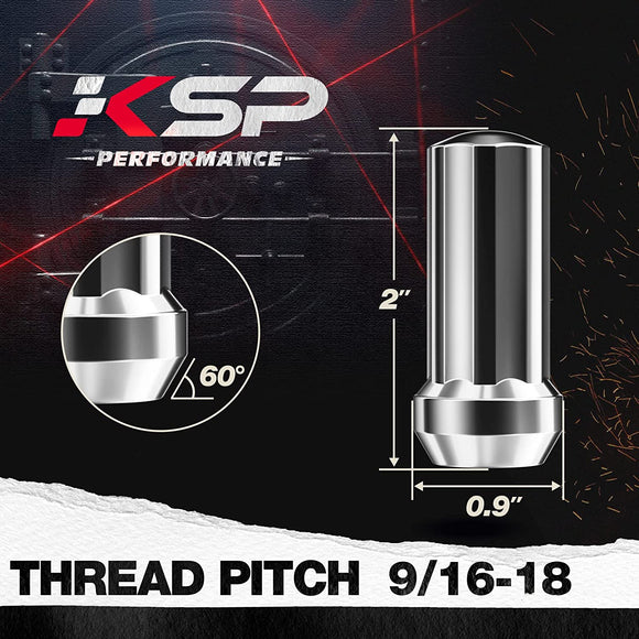 صواميل عجلات مقعد مخروطية من الكروم مقاس 9/16-18، 32 قطعة + مفتاح واحد، مناسبة لسيارات فورد دودج 