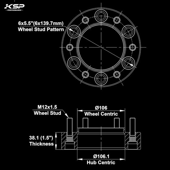 1.5 inch 6x5.5" Blue Hubcentric Wheel Spacers for Toyota Lexus