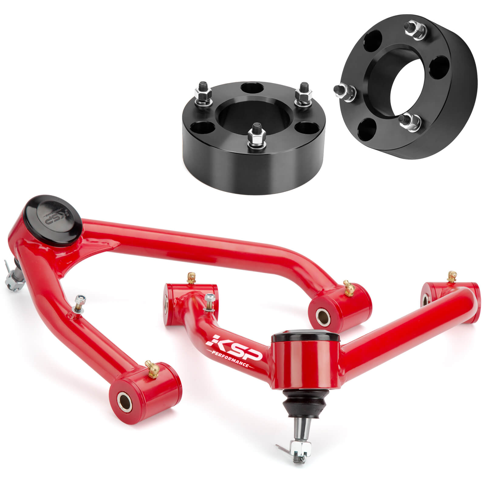 07-18 Silverado Sierra 1500 Red Upper Control Arms with 3" Front Leveling Lift Kits-1