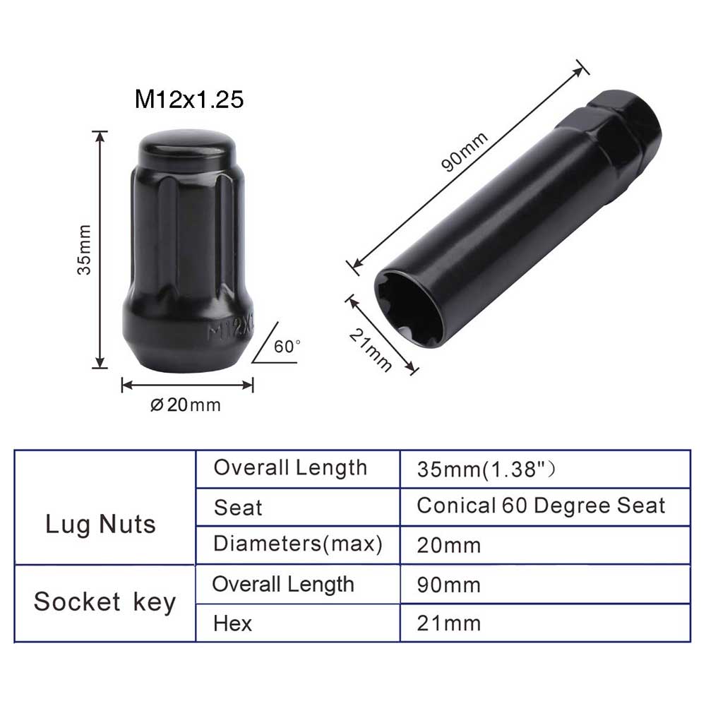 12mmx1.25 Black Tuner Wheel Lug Nuts For Nissan Infiniti Subaru for 5 Lug Tires xccscss.