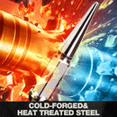 Chrome spike lug nut shown with explosive red and blue background, representing cold-forged and heat-treated steel strength.