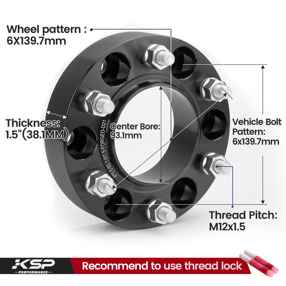 4PCS Hub Centric Wheel Spacers 1.5 Inch 6x5.5" 93.1mm For Ford Ranger 2019-2021 Bronco 2021-2022 xccscss.