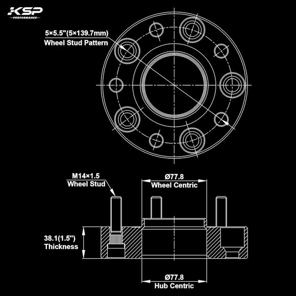 KSP 5x5.5 wheel spacers for Dodge Ram 1500 Size