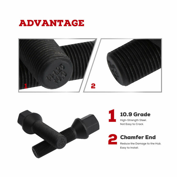 20Pcs 14x1.25 Extended Lug Bolts for BMW MINI Cooper 17mm Hex Wheel Spacers Conical Seat Lug bolts xccscss.