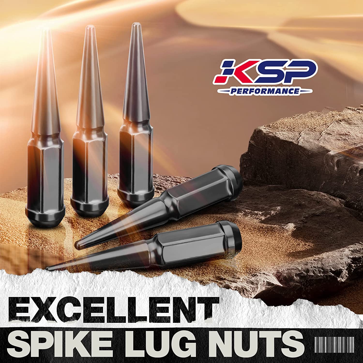 Spike Lug Nuts 32pcs+1key M14x1.5 Black 3/4" Hex For Chevy Ford Jeep
